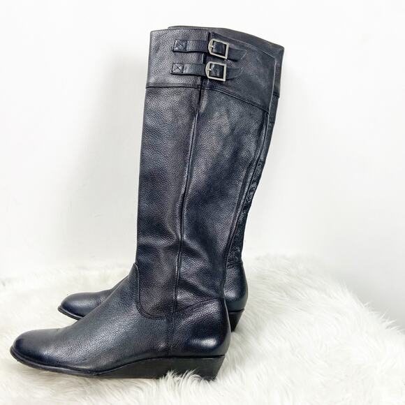 Arturo Chiang 7.5 M Womens Black Leather Side-zip Riding Boots - Picture 4 of 10